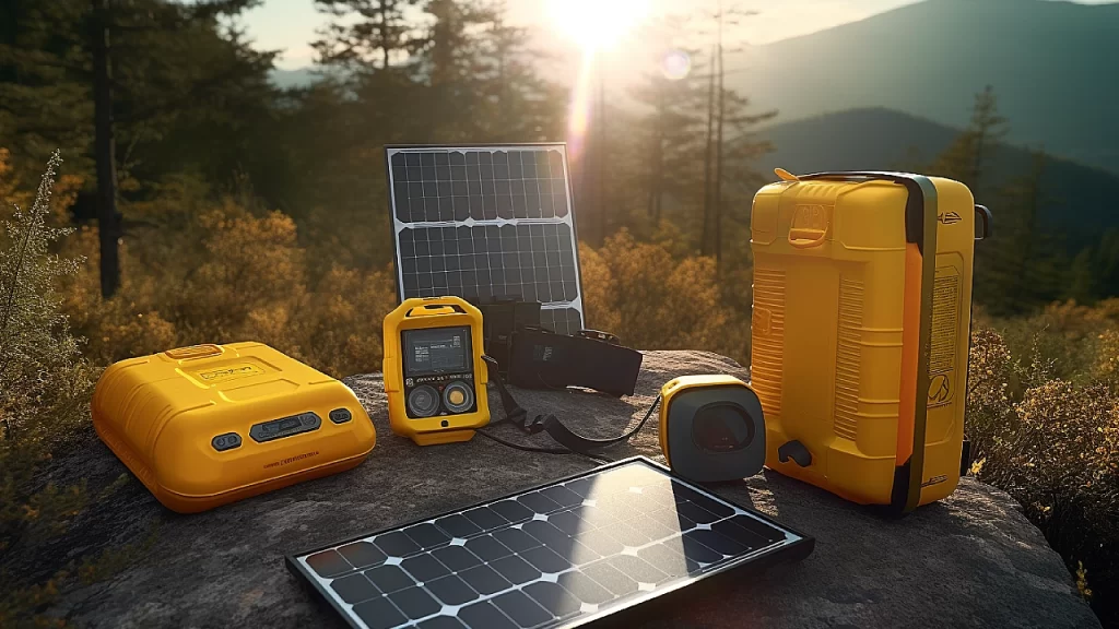 Yellow solar powered devices on a hill