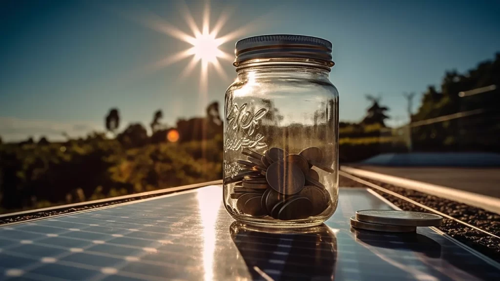 A jar of money standing on solar roof