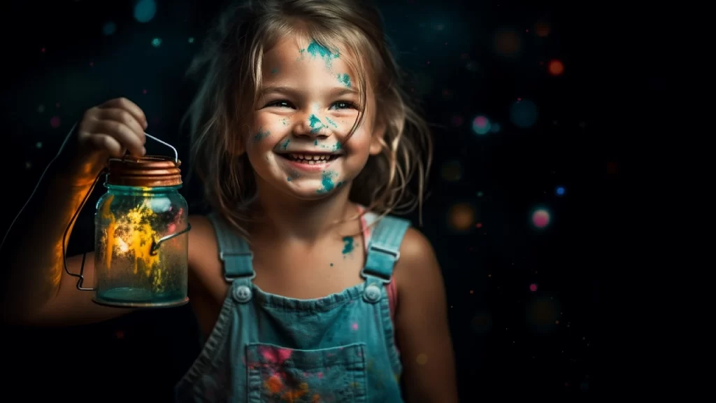 Little girl with a glass of sunshine smiling into the camera