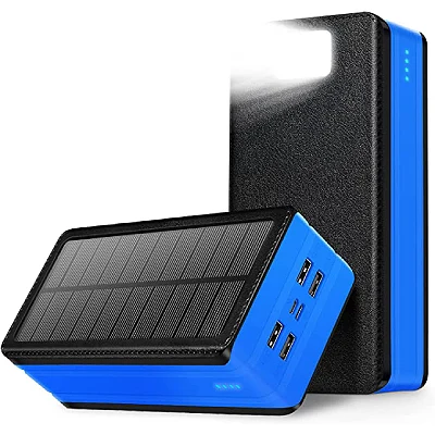 Solar Power Bank 50000mAh High Capacity Battery Pack with 9 LED Flashlight 4 Output Ports & 2 Input Ports Compatible with Smartphone Tablet Earphone for Camping Hiking Trip Home Emergencie
