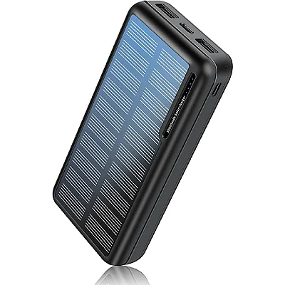 MINRISE Portable Charger 30000mAh, Power Bank Solar Charger with 2 USB Outputs and USB-C (Input Only), External Battery Pack for Outdoor Activities Compatible with Cellphones etc