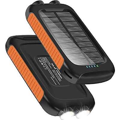Solar Power Bank, Nuynix 20000mAh Solar Charger Large Capacity Portable Power Bank External Battery Pack Type C Port with 2 USB Port Built-in Dual LED Flashlight Solar Panel Charging(Orange)