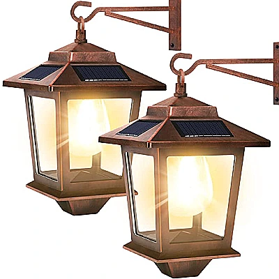 2 Pack Solar Wall Lanterns with Replaceable Bulb