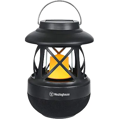 Westinghouse Solar Outdoor Bluetooth Speaker with Light, Rechargeable Atmosphere LED Table Lamp, Weather Resistant Decorative Candle Lantern with Speaker for Garden Yard Patio Porch Housewarming Gifts