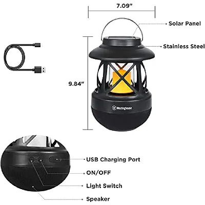 Westinghouse Solar Outdoor Bluetooth Speaker with Light, Rechargeable Atmosphere LED Table Lamp, Weather Resistant Decorative Candle Lantern with Speaker for Garden Yard Patio Porch Housewarming Gifts
