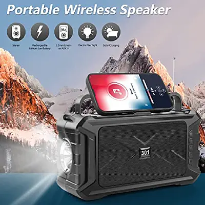 ZXZCTTC Portable Bluetooth Speaker, with Solar Charging, Available for Parties, Outdoor picnics, with Radio Function, Emergency Flashlight, subwoofer