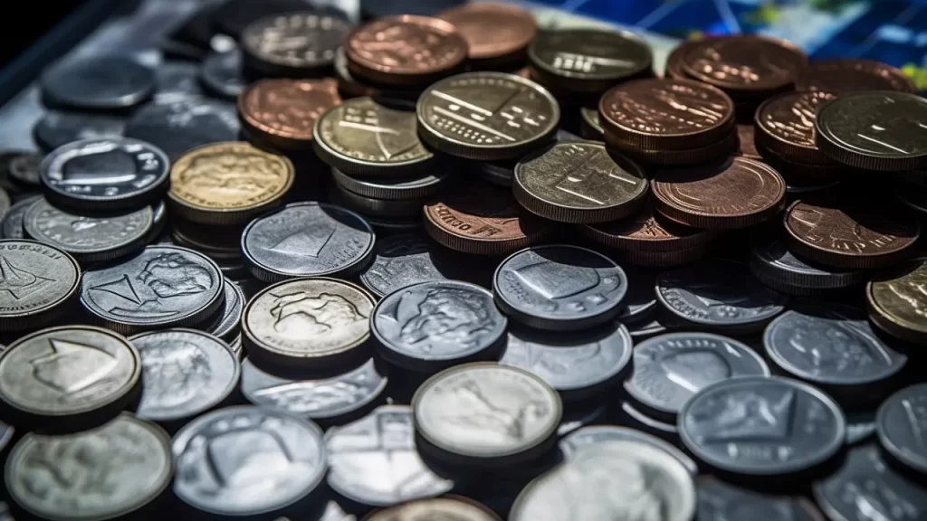 Coins lined up on a solar panel