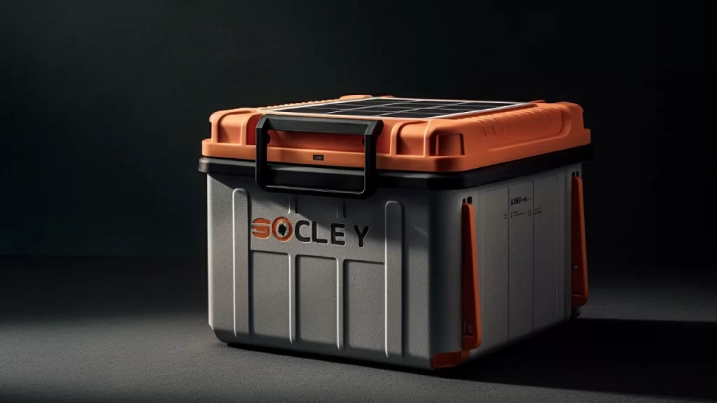 Gray solar battery with orange lid