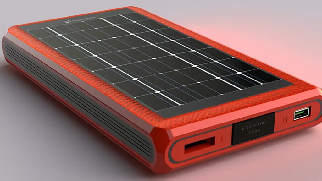 Red and black solar power bank
