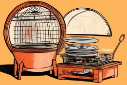 Textless diagram of a solar-powered cooker in orange