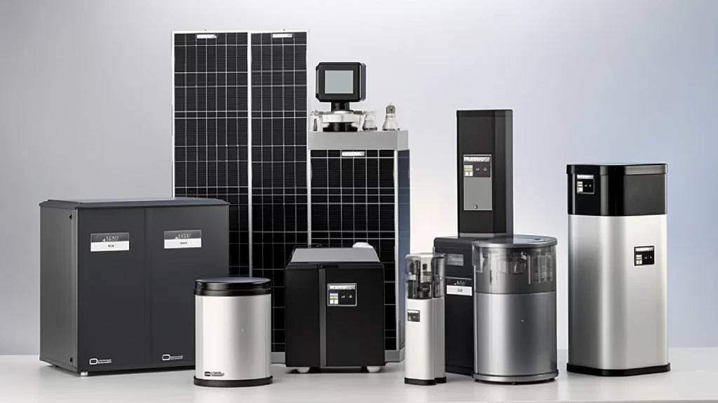 Different types of solar batteries lined up