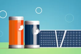 Drawing of two solar batteries in blue and orange