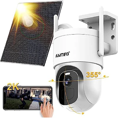 AMTIFO Security Camera Wireless Outdoor Solar - 2K WiFi Surveillance System for Outdoor Home Monitoring with Motion Detection and Color Night Vision (W8)
