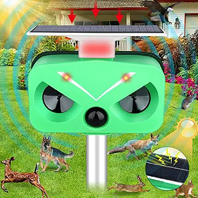 Ultrasonic Animal Repellent Outdoor,Solar Cat Repellent Outdoor with Motion and Light Sensor and Sound,Cat Bird Deer Squirrel Ultrasonic Animal Pest Repeller Deterrent Devices for Yard