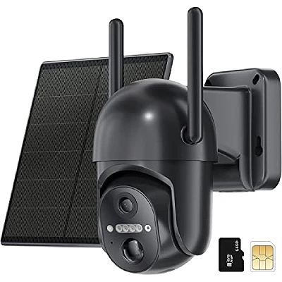 4G LTE Cellular Solar Security Camera Wireless Outdoor, No WiFi Battery Cameras(Verizon, AT&T and T-Mobile), 360° View, 2K Color Night Vision, PIR Motion Sensor, 2 Way Audio(64G SD&SIM Card Included)