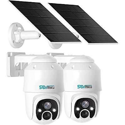 SOVMIKU 2CQ1A 2K Solar Security Camera Wireless Outdoor,360° View,Pan/Tilt,Easy to Setup, Night Vision,User Friendly,Tech Support,Audible Flashlight Alarm, Human Alert,SD Slot & Cloud Storage,Vicohome